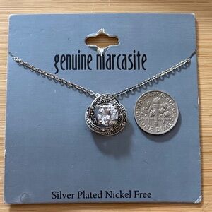 NWT Silver Plated Genuine Marcasite and Crystal 18” Necklace